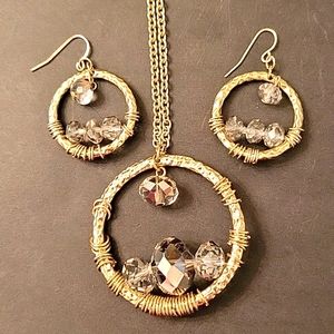 ✨HOST PICK!✨ NEW Gold-tone & Taupe Crystals Long Necklace and Earrings Set!